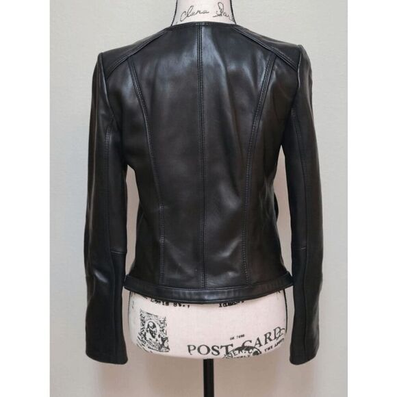 MICHAEL KORS Black Genuine Leather Moto Biker Jacket Zip Up SIZE S MSRP $595 - Picture 2 of 14